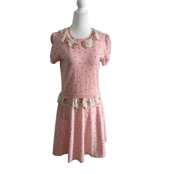 RED Valentino Peter Pan Pink Wool dress Polka dot Large - Picture 1 of 14